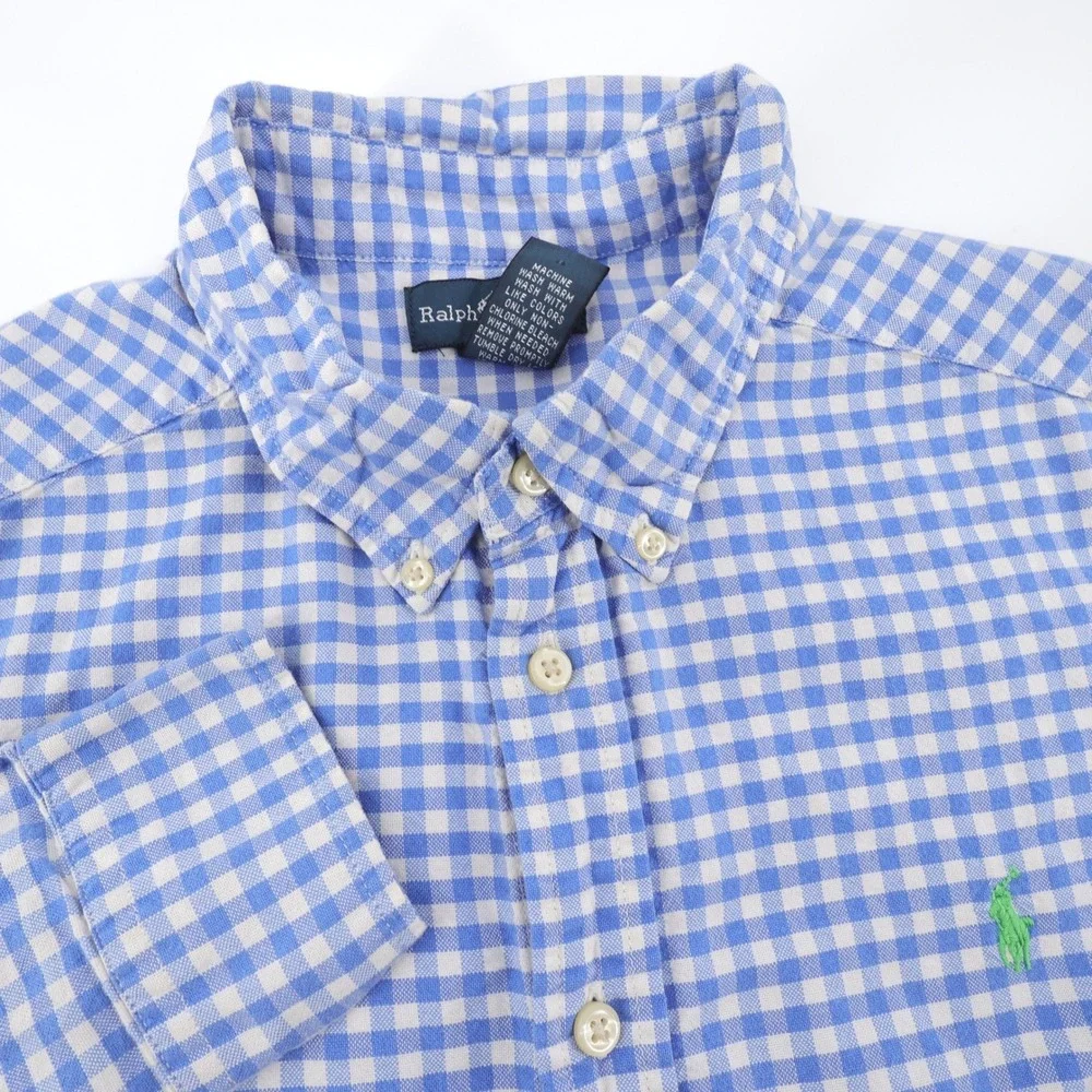 Polo‎ Ralph Lauren Gingham Check Button Down Shirt Blue Kids Boys L (14-16)